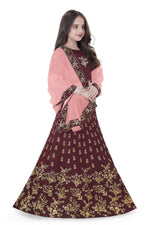 Thumbnail for Dwiden Maroon Baby Doll Tafetta Sattin Semi-Stitched Girl's Lehenga Choli - Distacart