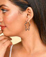 Thumbnail for VOJ Women Sliver Tonned Star Shape Stainless Steel Hoop Earrings - Distacart