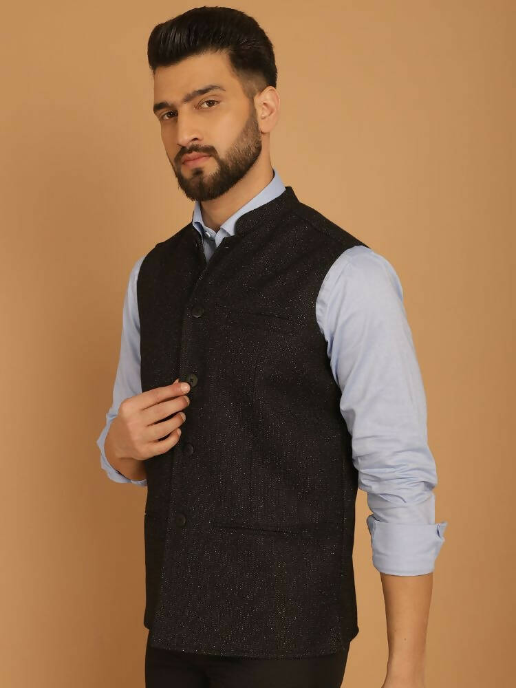 Even Apparels Pure Wool Nehru Jacket - Black - Distacart