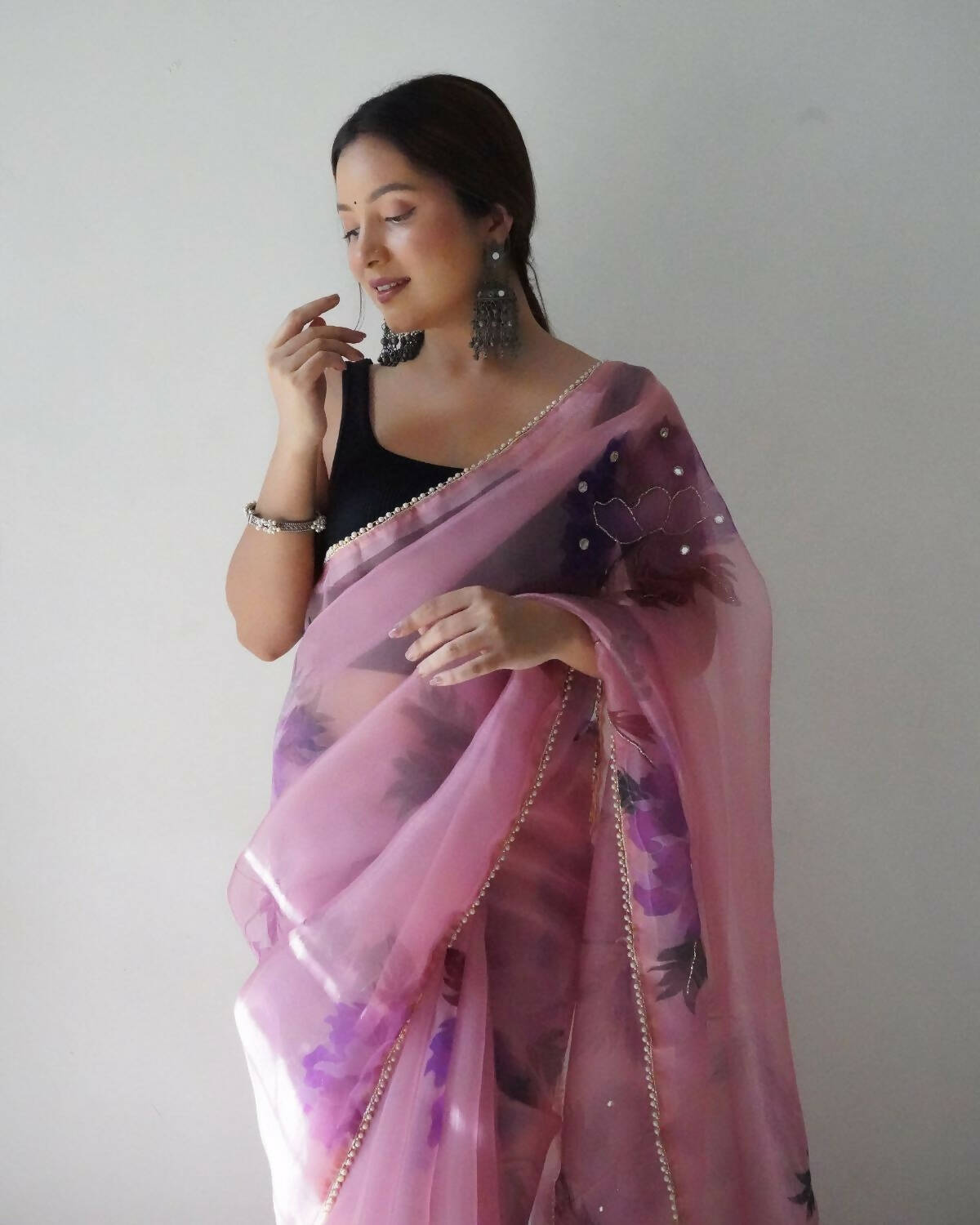 Vamsee Pink Organza Saree - Distacart