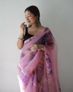 Thumbnail for Vamsee Pink Organza Saree - Distacart