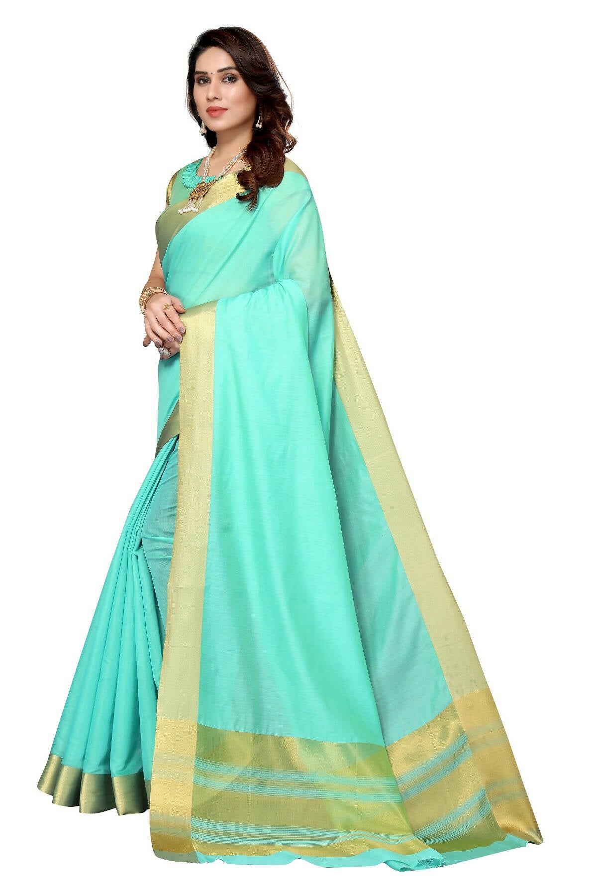 Vamika Sky Blue Cotton Polyester Silk Weaving Saree - Distacart