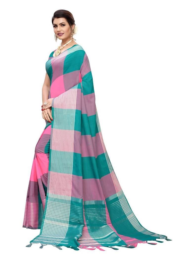 Vamika Rama Cotton Silk Weaving Saree (Gamma Checks Rama) - Distacart