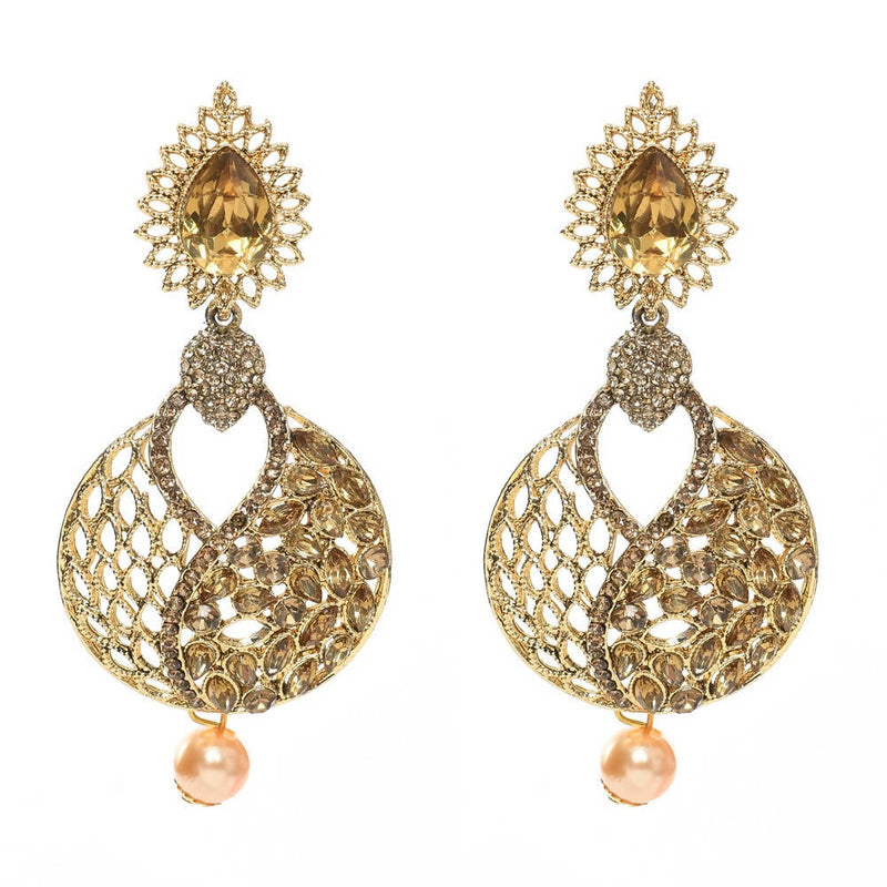 Tehzeeb Creations Beautiful Golden Plated Earrings With Kundan And Pearl