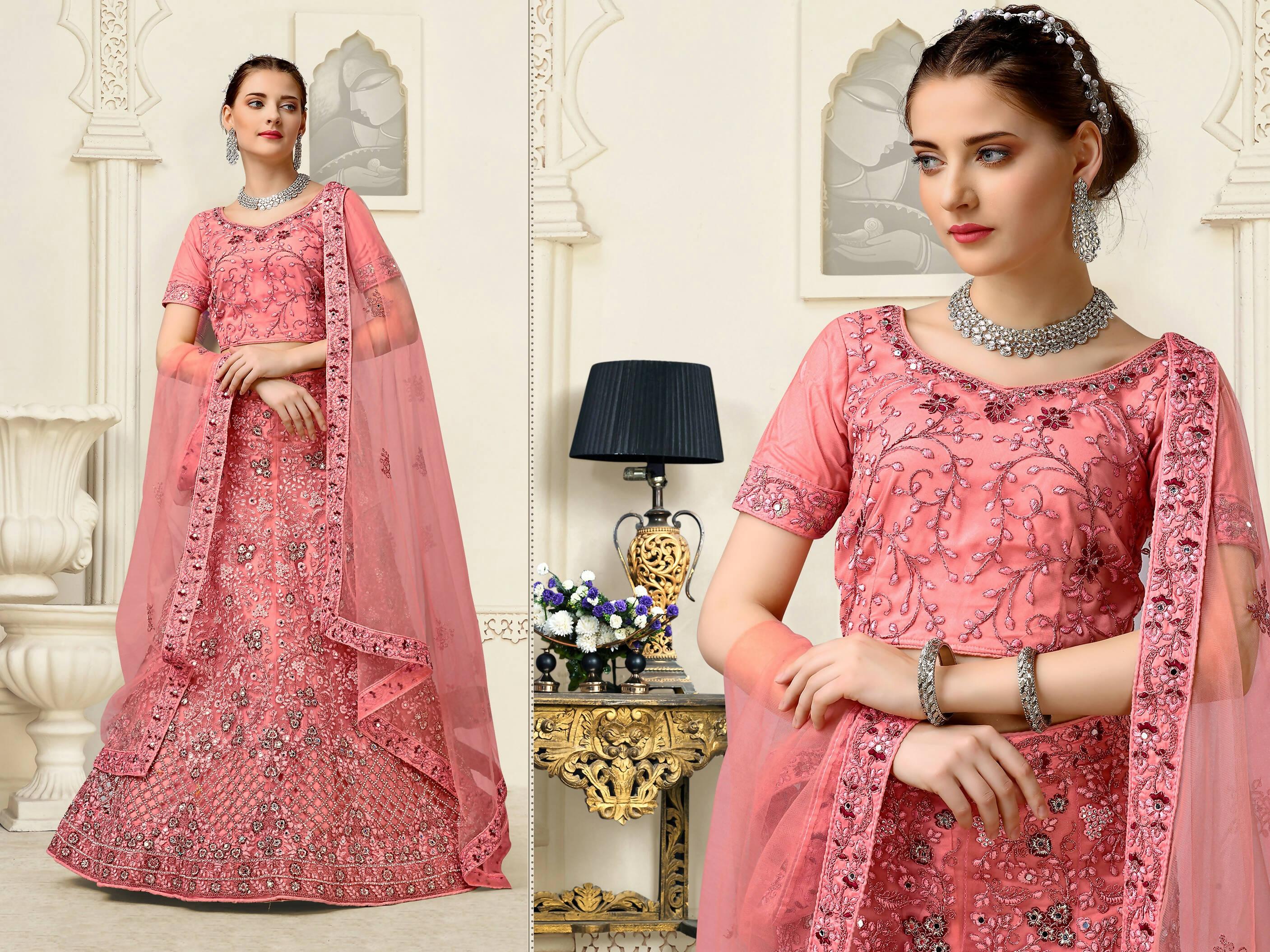 Light Pink Net Fancy Zari Embroidered work Lehenga Choli with Dupatta - Heer - Distacart