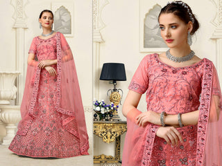 Light Pink Net Fancy Zari Embroidered work Lehenga Choli with Dupatta - Heer - Distacart