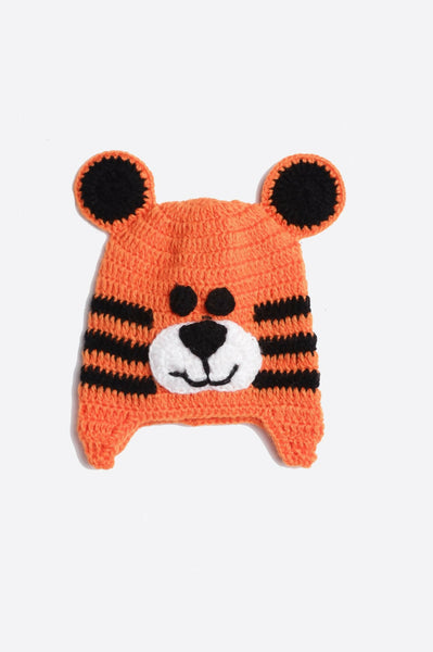 Chutput Kids Woollen Hand Knitted Tiger Face Detailed Cap - Orange - Distacart