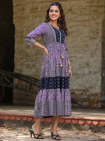 Thumbnail for Juniper Women's Lavender Printed Tiered Dress - Distacart