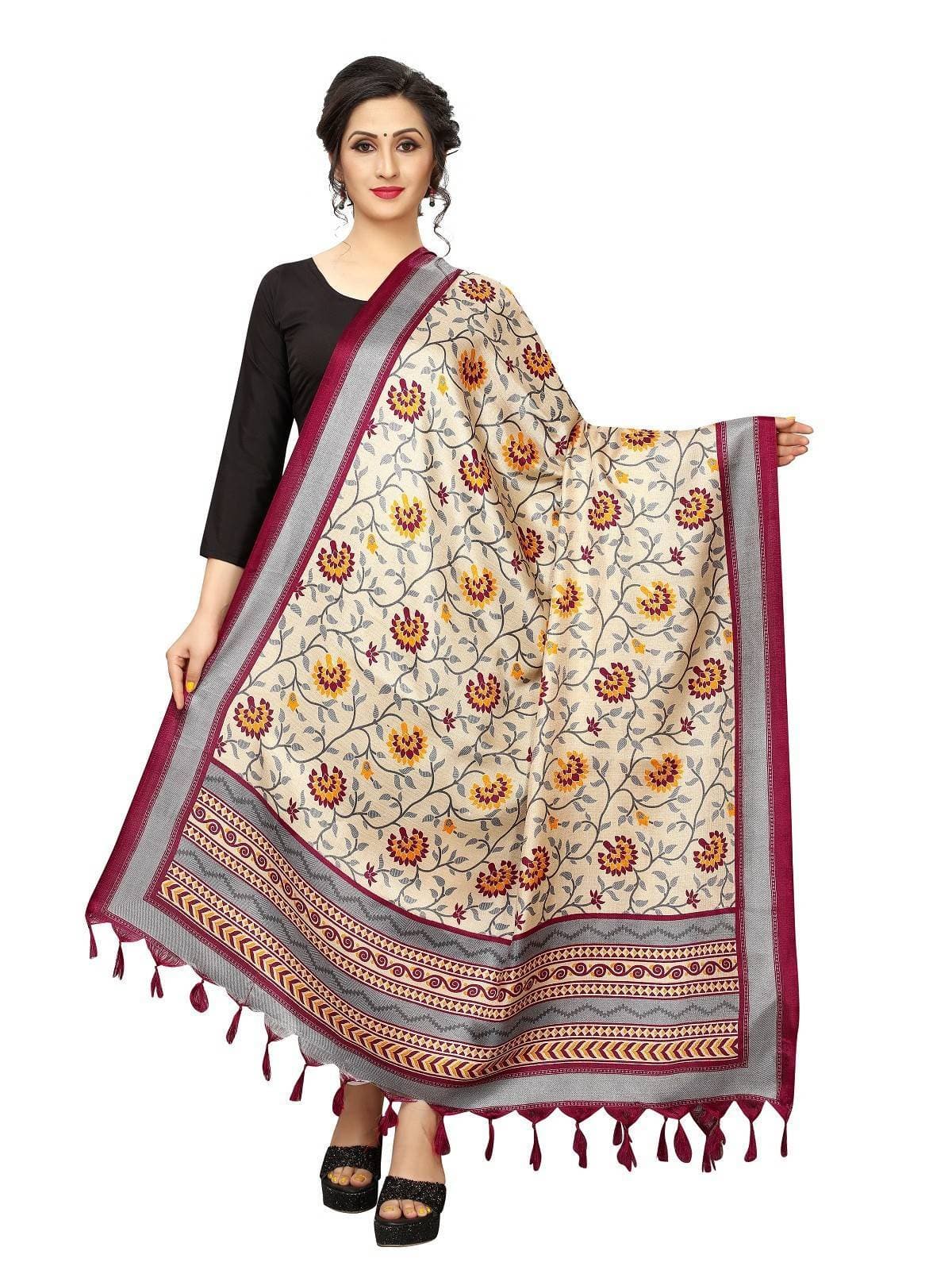 Vamika Maroon Printed Khadi Bhagalpuri Dupatta