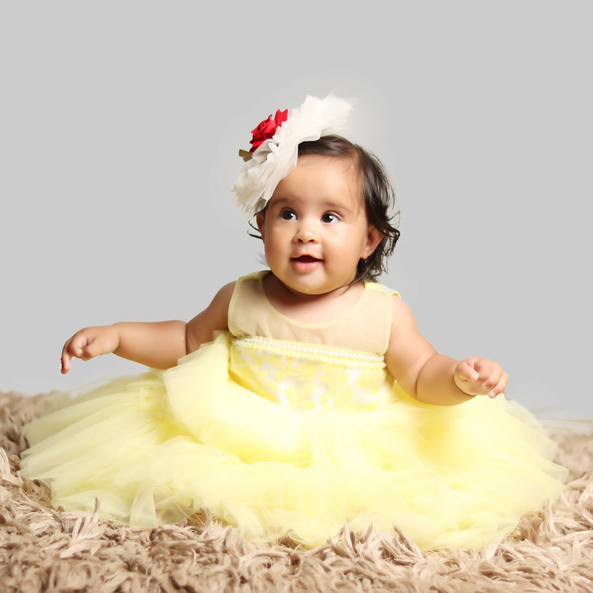 Pink Cow Fashions Yellow Gown With Organza Chest & Net Layer Ghera - Distacart