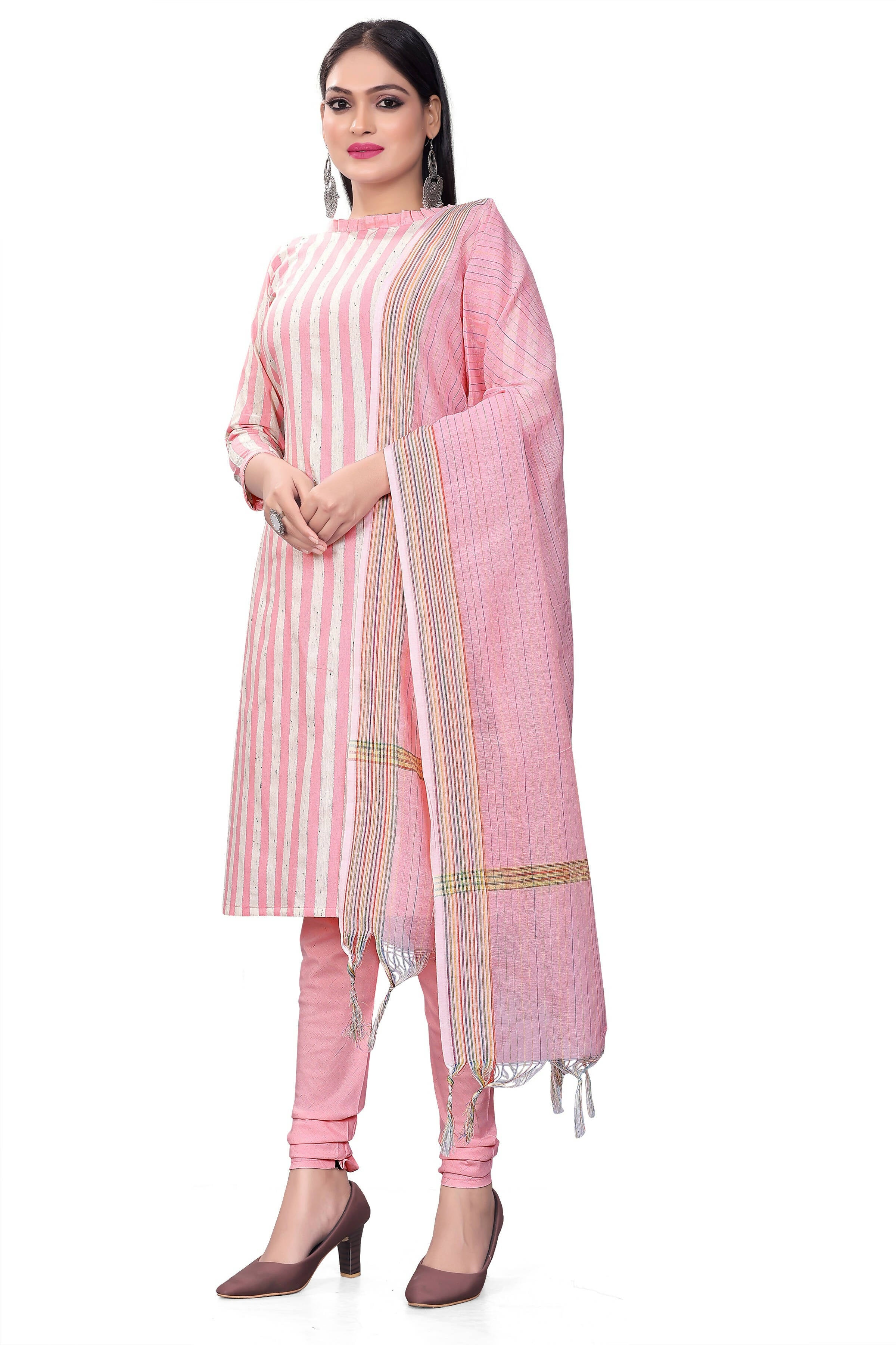 Pink Cotton Jacquard Woven Unstitched Dress Material - Amara - Distacart