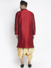 Thumbnail for Kalyum Men's Maroon Solid Kurta with Gold Dhoti Pant - Distacart