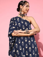 Thumbnail for InWeave Women's Blue Boota One Shoulder Top With Palazzo Set - Distacart