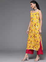 Thumbnail for Varanga Mustard And Pink Printed Strap Kurta - Distacart