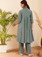 Thumbnail for InWeave Women's Light Mint Collared Neck Flared Kurta Pant Set - Distacart