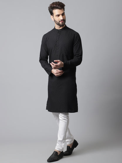 Even Apparels Black Long Kurta With Band Collar - Distacart