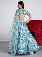 Thumbnail for House of Panchhi Turquoise Blue Net Sequins, Mirror And Thread Embroidery Lehenga Choli & Dupatta - Distacart