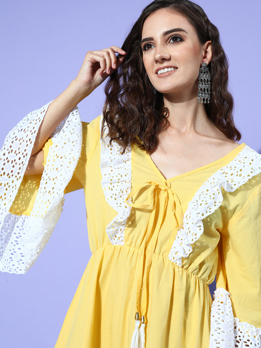 InWeave Women's Yellow Lacy Short Dress - Distacart