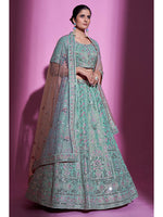 Thumbnail for Myra Blue Gota Silk Embroidered Designer Lehenga Choli - Distacart