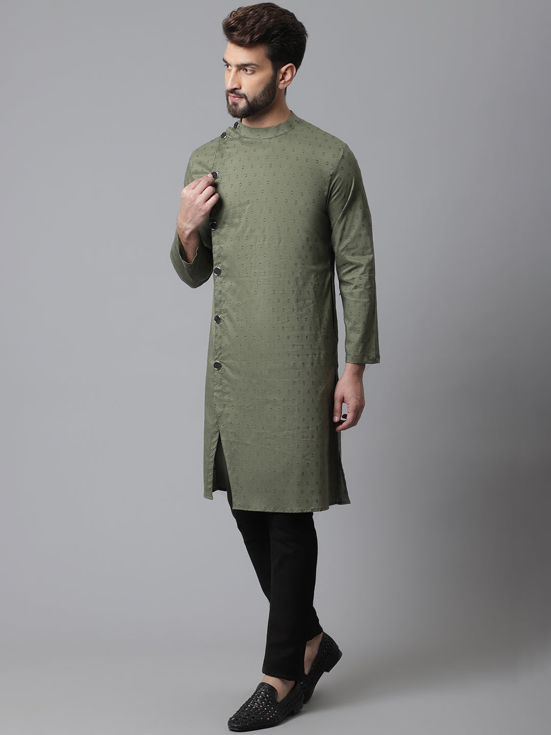 Even Apparels Green Sherwani Kurta With Asymetrical Cut - Distacart