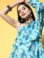 Thumbnail for InWeave Women's Sea Blue One Shoulder Rayon Dress - Distacart
