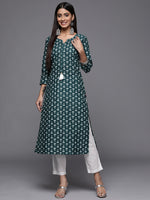 Thumbnail for Varanga Green Printed Kurta With Hand Work Detailing's - Distacart
