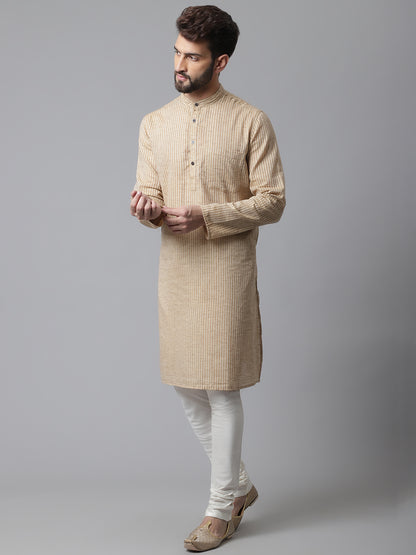 Even Apparels Beige Solid Kurta With Band Collar - Distacart