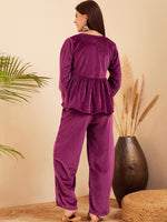 Thumbnail for InWeave Women's Wine Mughal Shaan Style Velvet Short Kurta Set - Distacart