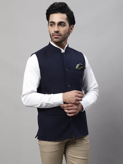 Even Apparels Men's Blue Pure Wool Nehru Jacket - Distacart