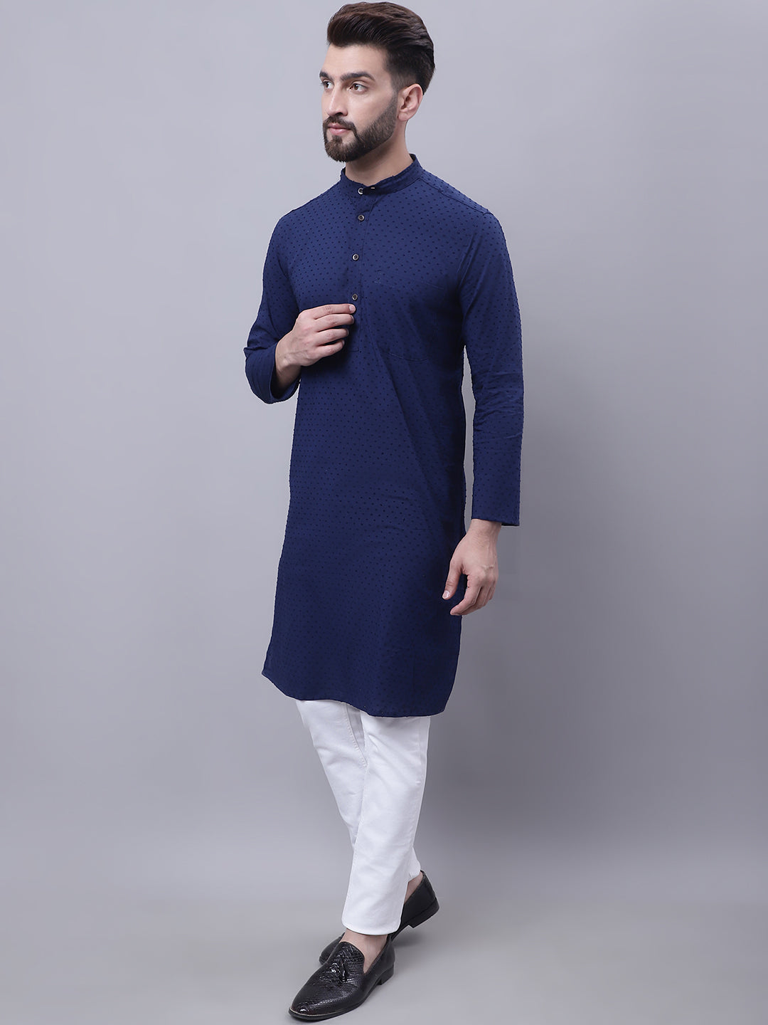Even Apparels Blue Pure Cotton Kurta With Band Collar - Distacart