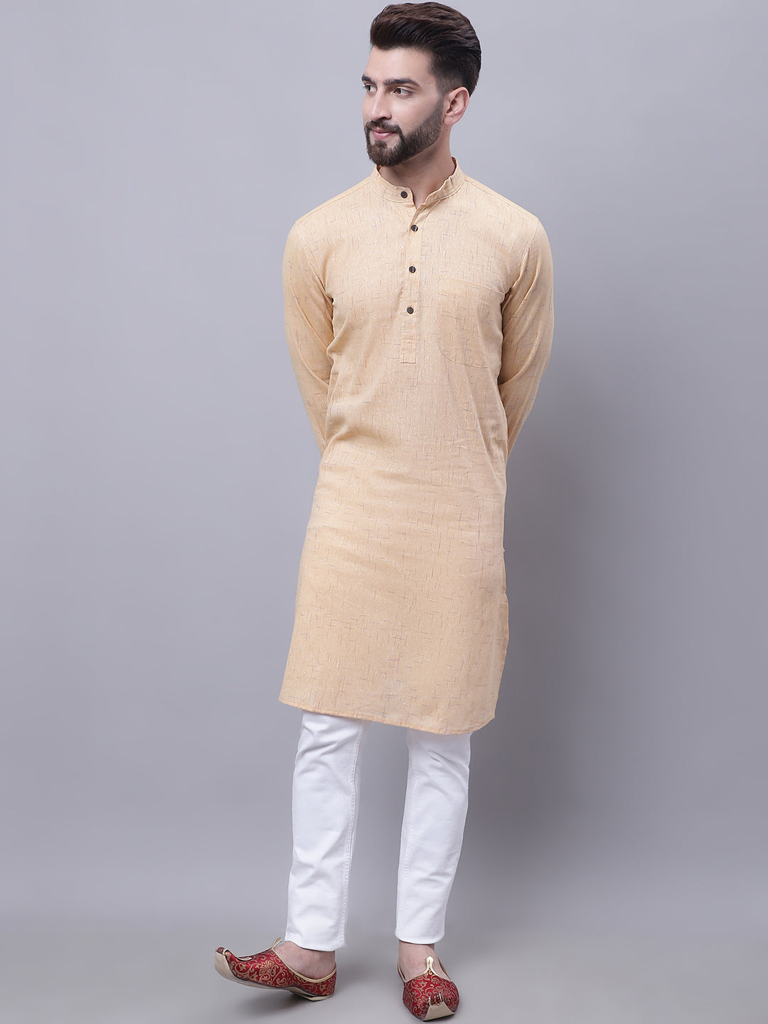 Even Apparels Yellow Pure Cotton Kurta With Band Collar - Distacart
