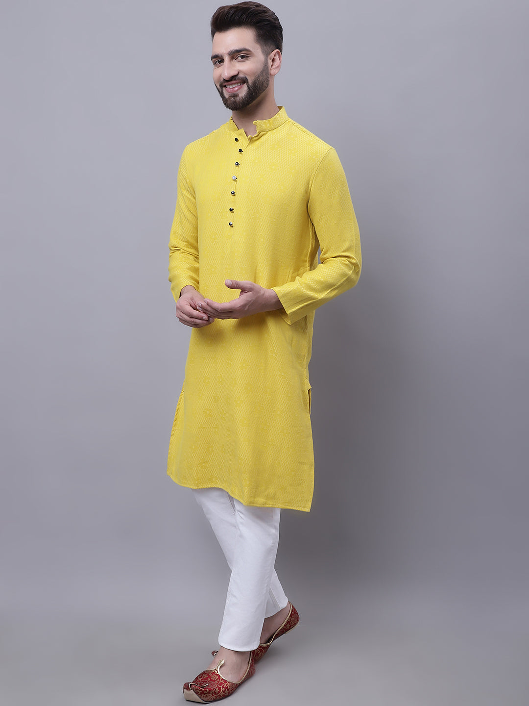 Even Apparels Yellow Pure Cotton Kurta With Band Collar - Distacart
