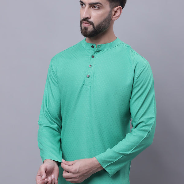 Even Apparels Green Pure Cotton Short Kurta With Band Collar - Distacart