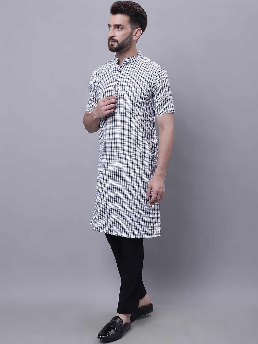 Even Apparels Multi Pure Cotton Short Sleeves Kurta With Band Collar - Distacart