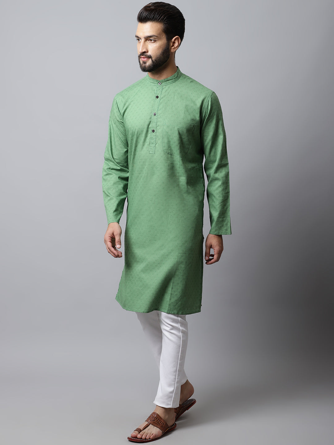 Even Apparels Green Solid Kurta With Band Collar - Distacart