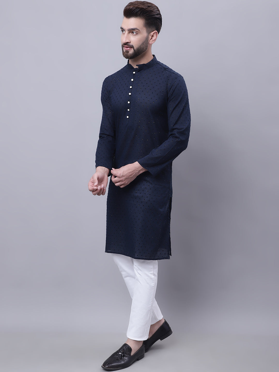 Even Apparels Blue Pure Cotton Kurta With Band Collar - Distacart