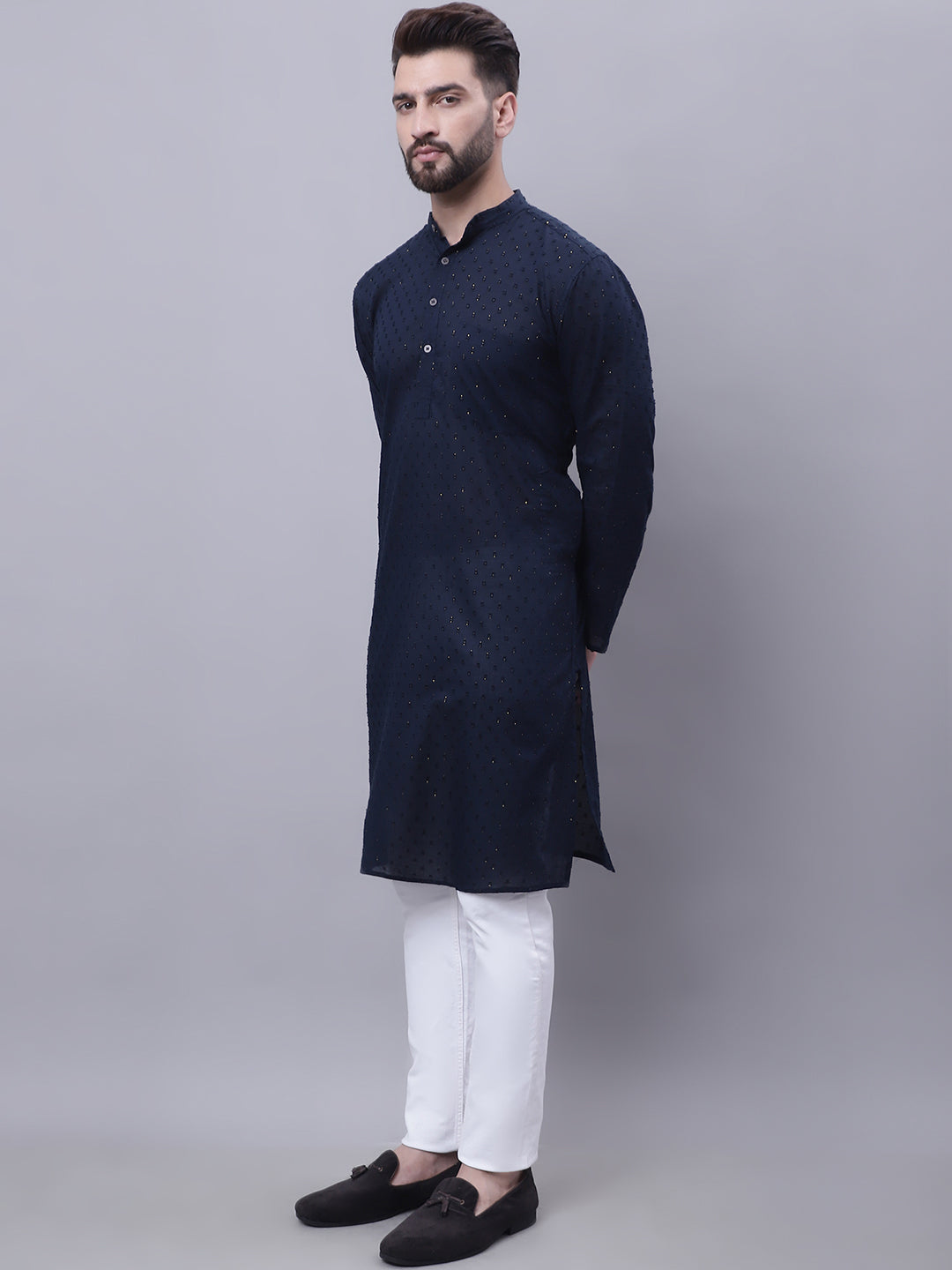 Even Apparels Blue Pure Cotton Kurta With Band Collar - Distacart