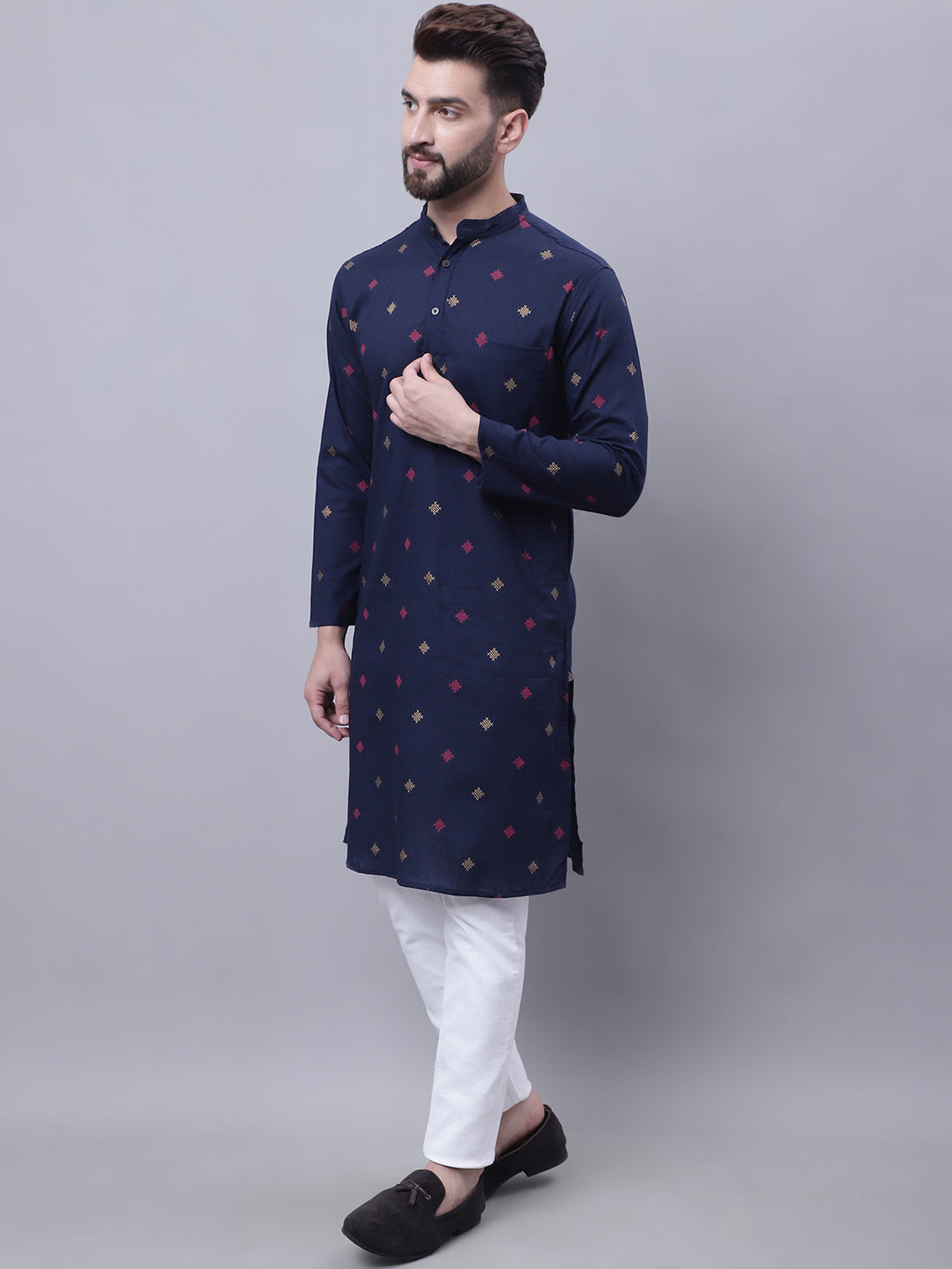 Even Apparels Blue Pure Cotton Kurta With Band Collar - Distacart