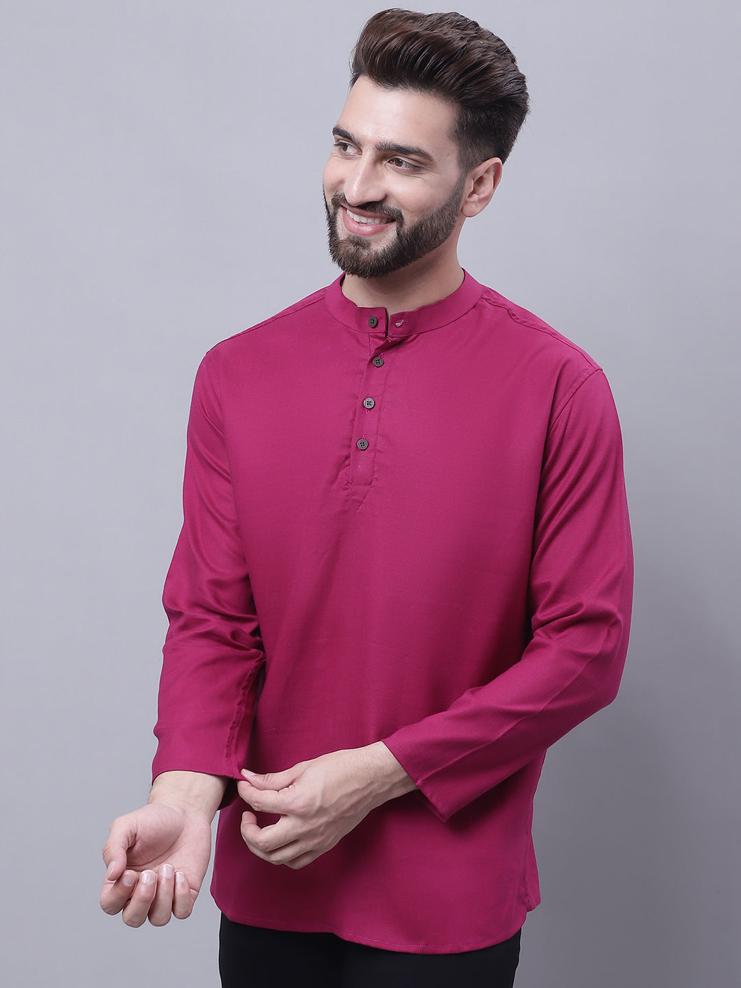 Even Apparels Wine Pure Cotton Short Kurta With Band Collar - Distacart