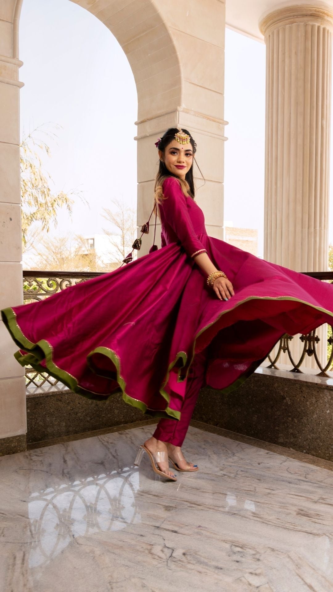 Pomcha Jaipur Magenta Lilly Anarkali Set - Distacart