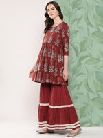 Thumbnail for InWeave Women's Brick Rust Boota Sharara Set With Dupatta - Distacart