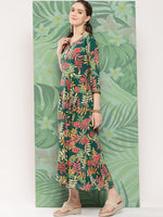 Thumbnail for InWeave Women's Green Tropical Print Gota Long Dress - Distacart