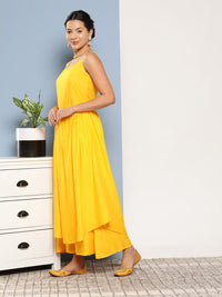 Thumbnail for InWeave Women's Yellow Ray Strappy Kurta Set With Yellow Zig Zag Cotton Dupatta - Distacart