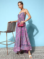 Thumbnail for InWeave Women's Pink Paisley Print Back Detail Long Dress - Distacart