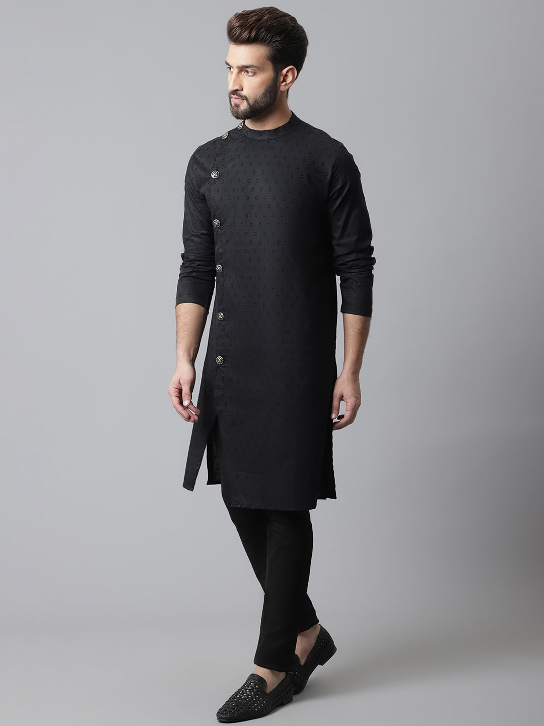 Even Apparels Black Sherwani Kurta With Asymetrical Cut - Distacart