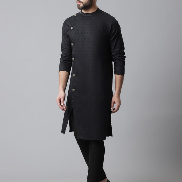 Even Apparels Black Sherwani Kurta With Asymetrical Cut - Distacart
