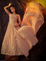Thumbnail for Myra Peach Real Georgette Designer Gown Style Suit - Distacart