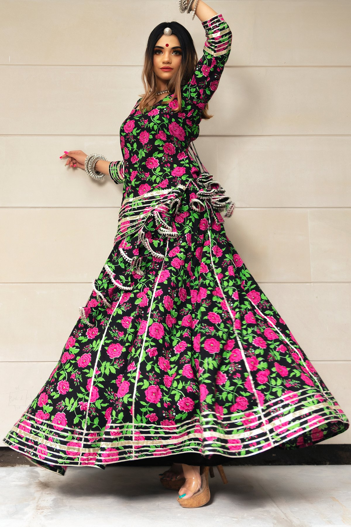 Pomcha Jaipur Gulmohar Cotton Hand Block Skirt Set - Distacart