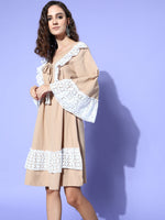 Thumbnail for InWeave Women's Beige Lacy Short Dress - Distacart