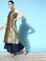 Thumbnail for InWeave Women's Blue Banarasi Halter Kurta Set - Distacart